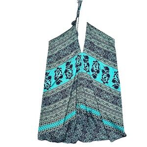 EARTHBOUND TRADING XL Silky Halter Tie Back Dress Boho Festival Blue